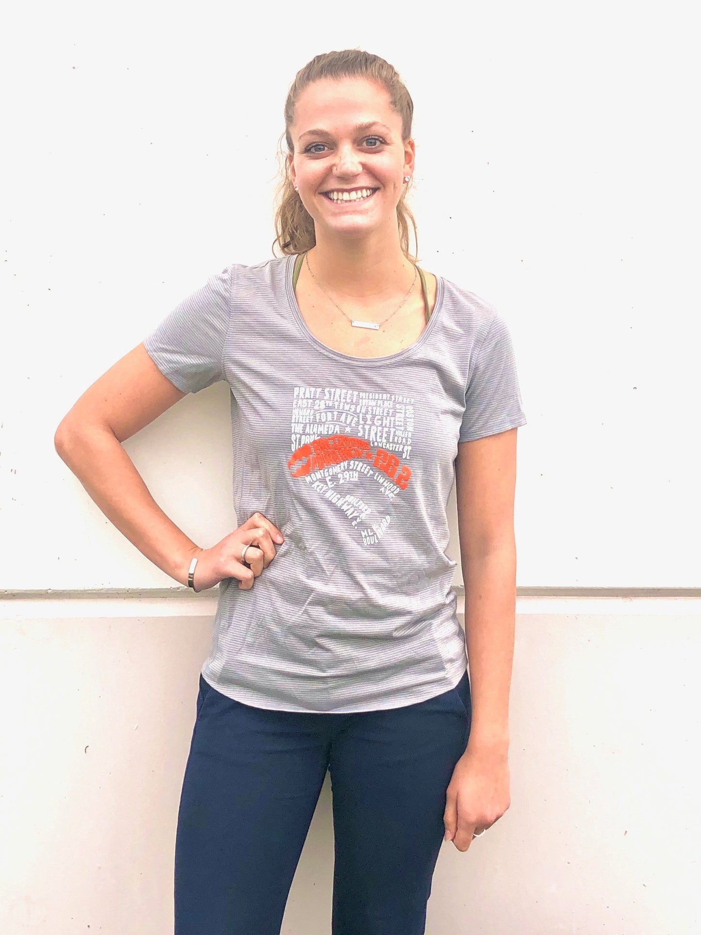 Street Names Tee - Women's 26.2 Gray Pinstripe