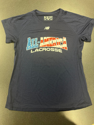 Women's New Balance Navy Short Sleeve Flag Logo