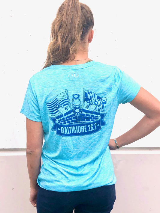 Women's Blue Twisted V-Neck Fort 26.2