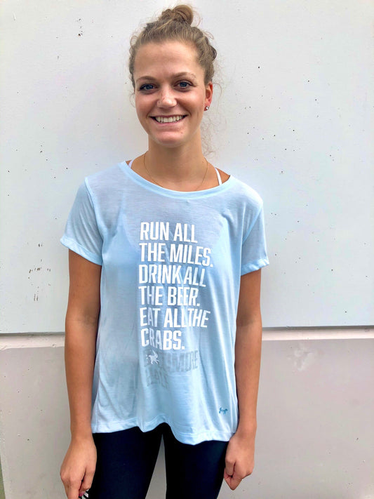 Run All The Miles Code Blue Tee