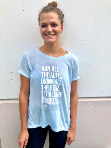 Run All The Miles Code Blue Tee