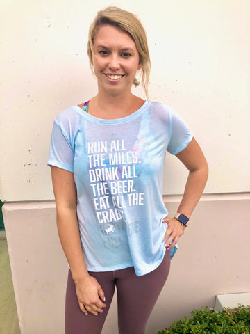 Run All The Miles Code Blue Tee