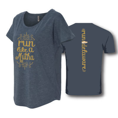 Women's Run Like a Mutha Tee- Charcoal Blue